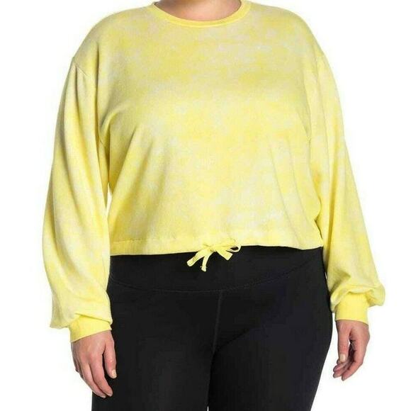 Z By Zella Womens Radial Cropped Sweatshirt Yellow Tie Dye Crew Neck Plus 2X New - Picture 1 of 7